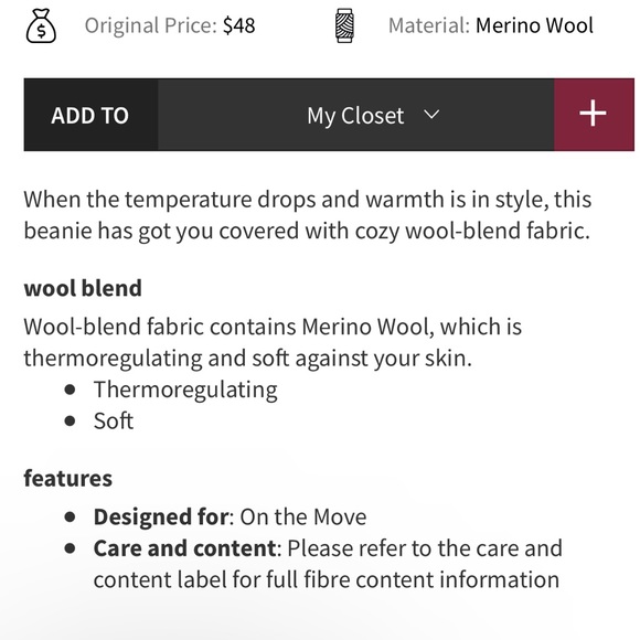 NWT(L/XL) Lululemon Warm Revelation Beanie Cassis Maroon Winter Hat Merino Wool - Picture 5 of 15